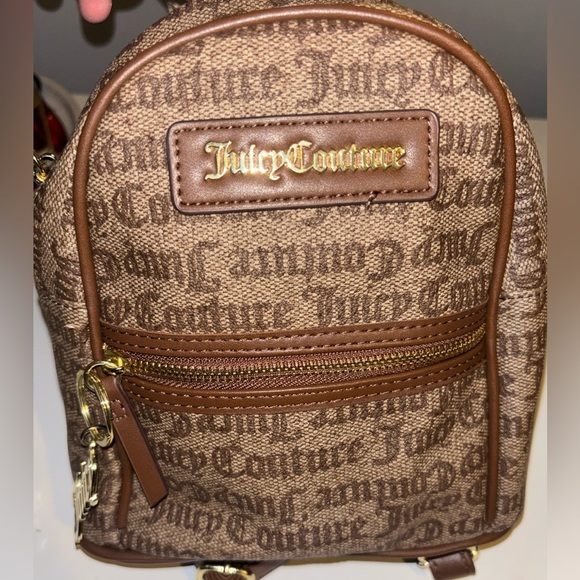 Juicy Couture Handbags - Juicy Couture Mini Tan Backpack with Gold Logo